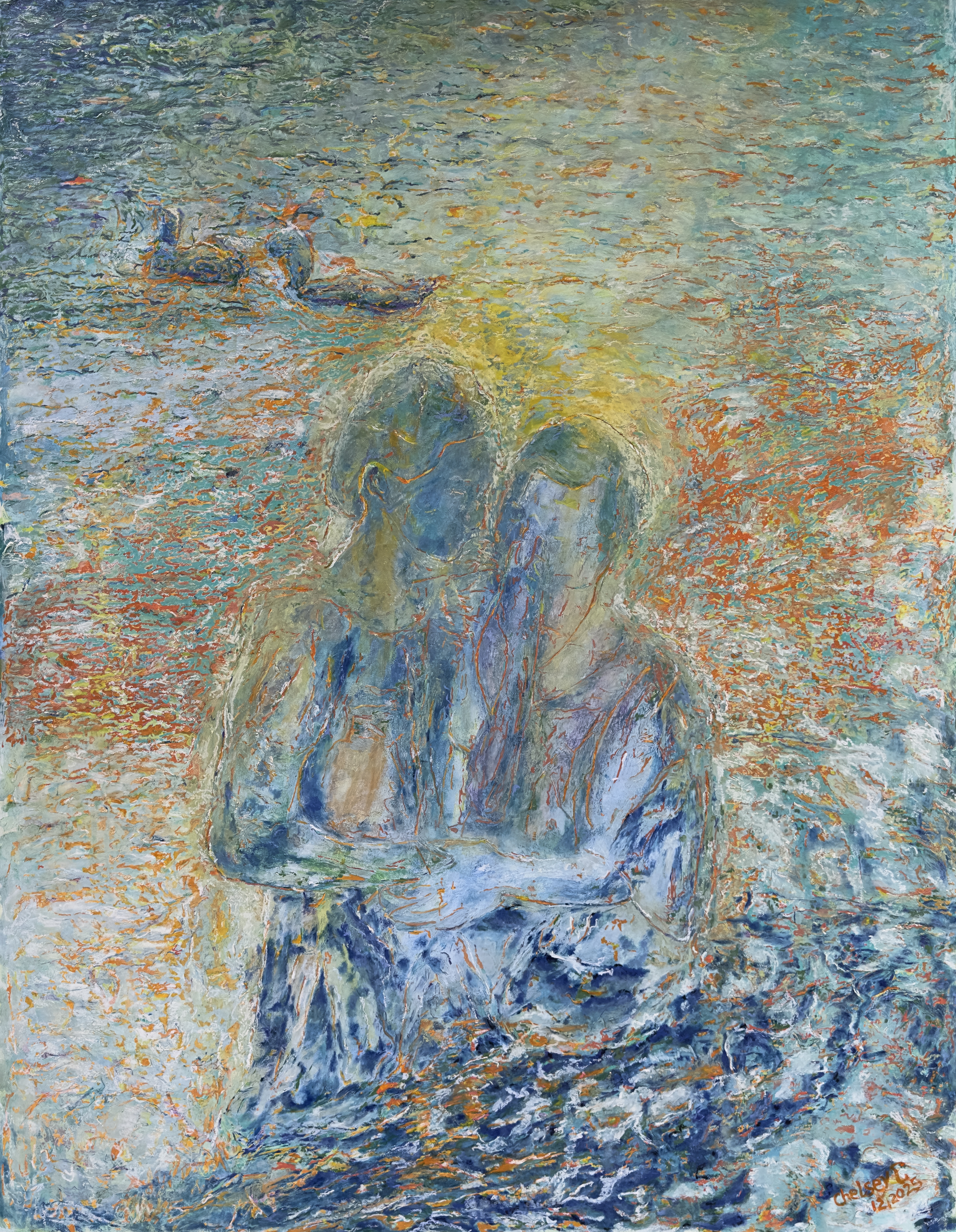 Chelsey L - Hatbalah - To Be Baptized in the River Jordan (Mixed media on canvas, 2024)